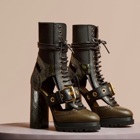 Burberry Westmarsh Leather Snakeskin Cutout Boots - Picture 1 of 14